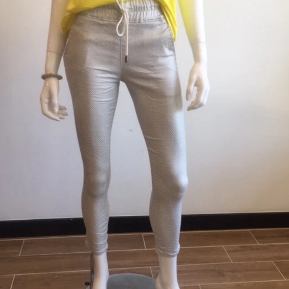 Shely Drawstring Pants - White/Silver Diamond